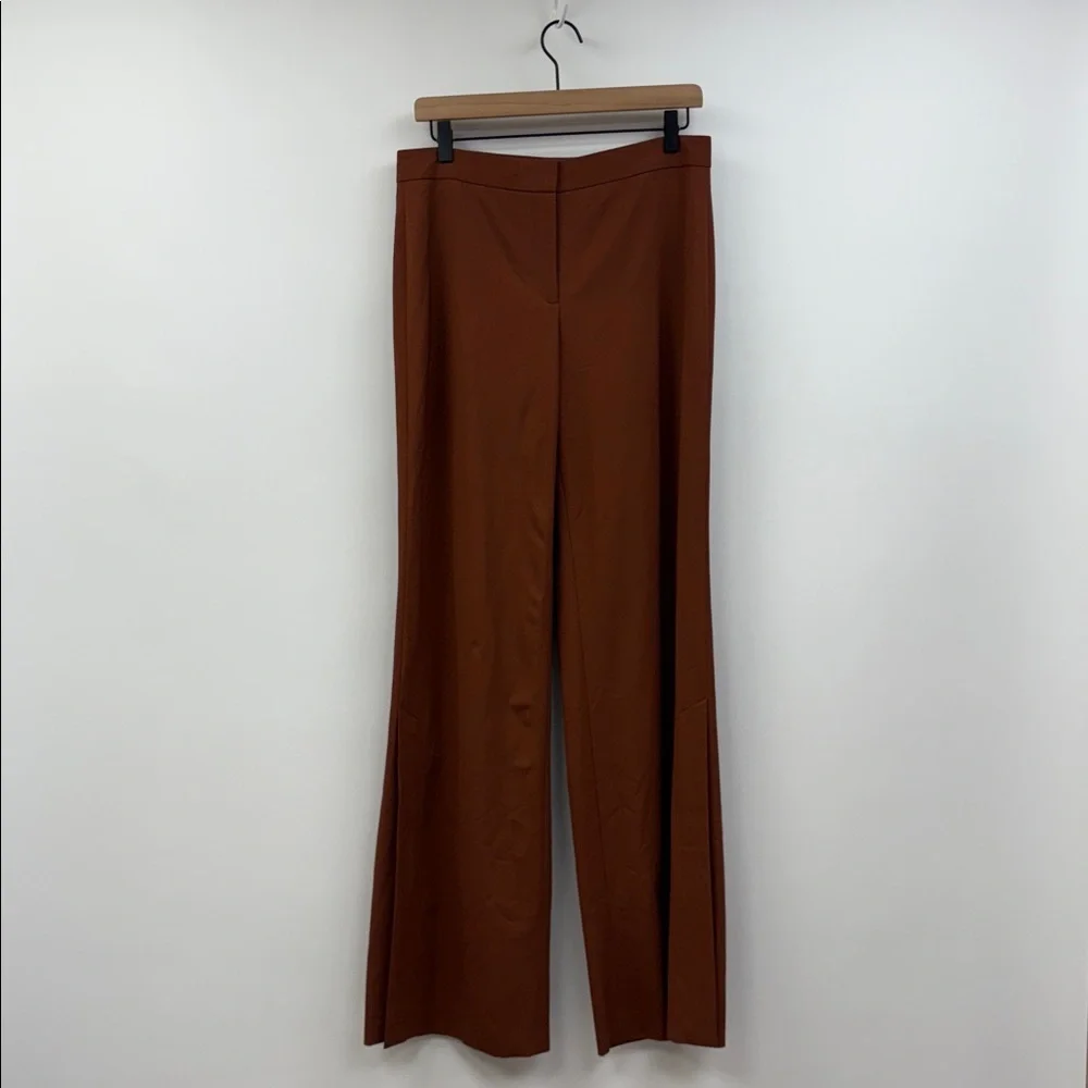 Theory High Slit Trouser Stretch Wool High Rise Flared Wide Leg Pant Brandy 6 - Picture 3 of 11